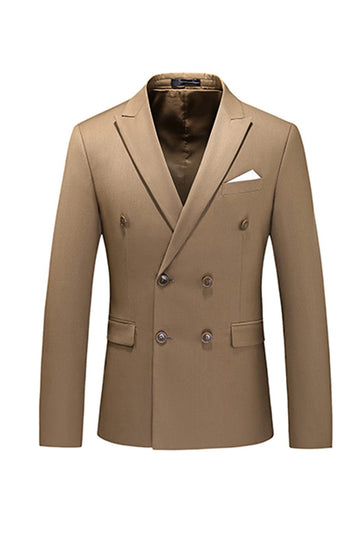 Khaki Double Breasted Notched Lapel 3-częściowe garnitury męskie